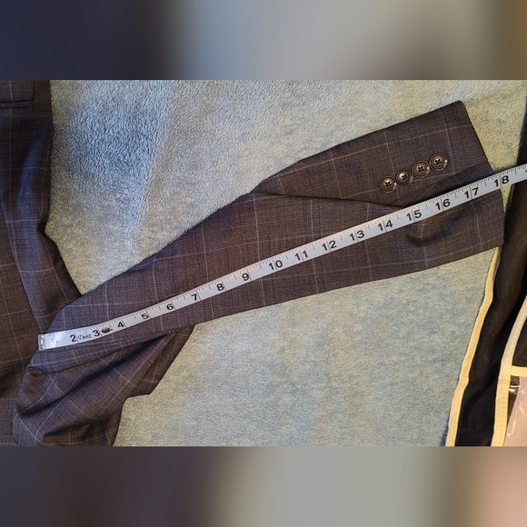 Calvin Klein X Slim Fit blue windowpane print 3 piece Size 44R Coat 36R Pant - Picture 15 of 16